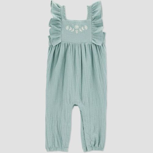 Carter's Just One You®️ Baby Girls' Embroidered Gauze Jumpsuit - Green/white