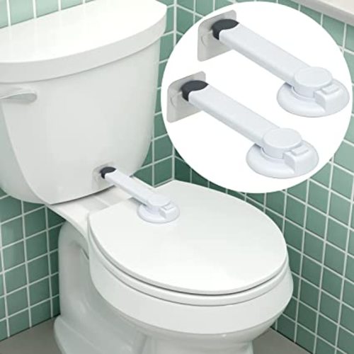 Toilet Locks Baby Proof (2 Pack) Ideal Child Proof Toilet Lid Lock with Arm – No Tools Needed Easy Installation with 3M Adhesive – Top Safety Toilet Seat Lock – Fits Most Toilets – White - 2 Count (Pack of 1)