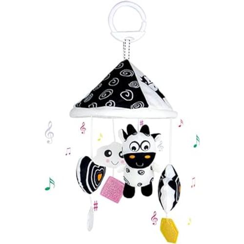 AIPINQI Hanging Baby Toys High Contrast Patterns for Recognition Visual Development with Rattles and Teether Suitable for Hanging on Baby Crib and Car for 0-18 Months (Cow)