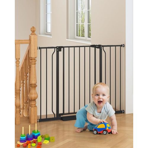 29"-45" Baby Gate for Stairs, Auto Close Stroller Friendly Dog Gate Indoor for Doorways, Pressure Mounted Baby Gate, Easy Walk Through Gate for Children & Pets, Black