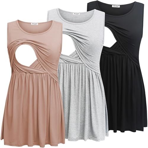 Bearsland Women's Maternity Nursing Tank Tops Sleeveless Scoop Neck Breastfeeding Shirt Pregnancy Clothes