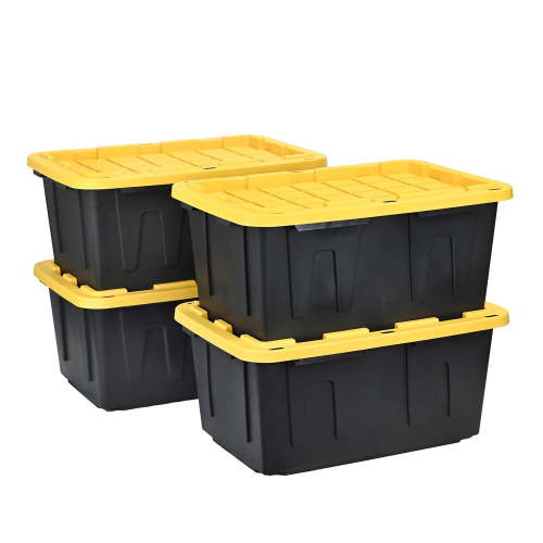 Member's Mark 27 Gallon Heavy-Duty Black and Yellow Storage Tote, 20.6" D x 30.6" W x 14.3" H, 1 pack or 4 pack