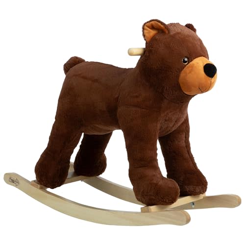 Rocking Horse - Plush Bear Animal Rocker - Toddler Ride on Toys for Ages 3 and Up - Wooden Rocking Horse - Ride on Toys by Happy Trails (Brown)