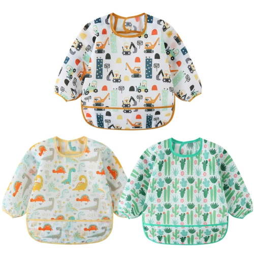 HaimoBurg 3 Pack Long Sleeve Baby Bibs, Waterproof Sleeved Bib, Toddler Soft Bib for 3-30 Months
