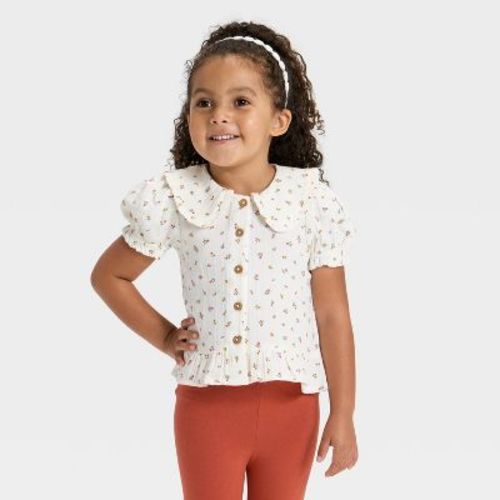 Toddler Girls' Peplum Collar Woven Top - Cat & Jack™ Cream 12M