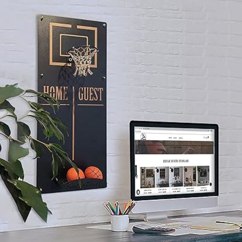 Tubibu Basketball Hoop Metal Wall Decor, Wall Mounted Game Room Office Playroom Wall Art, Basketball Gifts, Office Decor, Extraordinary Gift (Basketball, Craft, Small)
