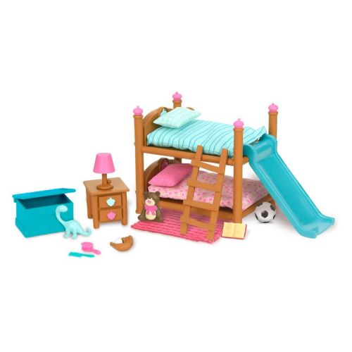Li'l Woodzeez Miniature Furniture Playset 18pc - Bunk Bed Bedroom Set: Dollhouse Plastic Accessories, Family Furniture