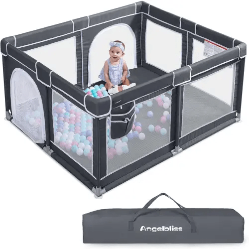 ANGELBLISS Baby Playpen, Extra Large Playard, Indoor & Outdoor Kids Activity Center with Anti-Slip Base, Sturdy Safety Play Yard with Breathable Mesh, Kid's Fence for Toddlers (Dark Grey, 50x50)
