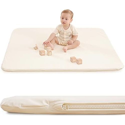 Padded Baby Play Mat for Your Boy or Girl - Extra Thick & Super Soft Vegan Leather Floor Mat Creates A Safe Play Area for Little Ones - Waterproof Crawling Mat for Baby Play on Floor (Beige)