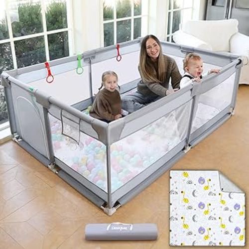Baby Playpen, Playpen for Babies & Toddlers 71x47 Large Sturdy & Safety Play Pen with Anti-Slip Base Activity Center Fence for Indoor & Outdoor Play Yard with Zipper Door & Mat