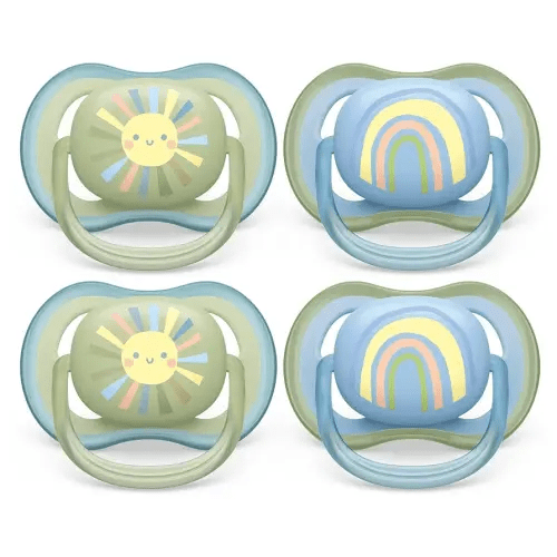 Philips Avent Ultra Air Pacifier 0-6m, Smiling Sun/Blue Rainbow, 4 pack SCF085/49