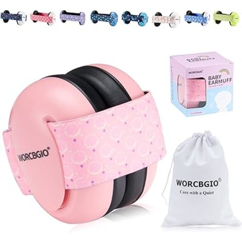 Infant Ear Protection Headphones with Adjustable Elastic Headband&Comfortable White Muffs Baby Earmuff Helps Sleep Well & Reduce Noise (Donut,Pink