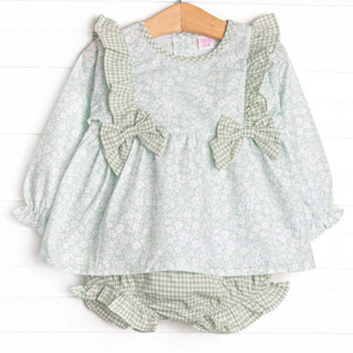 Garden Gate Gingham Side Tie Diaper Set, Green – Stitchy Fish