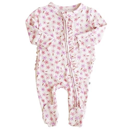 Caden Lane Zippered Baby Footie Pajamas, Soft Onesie Bodysuit with Feet & Double Zipper for Easy Diaper Change, Infant, and Toddler Footed One-Piece Jumpsuit, Blushing Blooms, Newborn