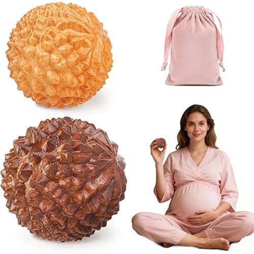 Gwabee Massage Birthing Ball for Labor Pain, Wooden Birth Ball for Moms Pain Relief, 2 PCS Spiky Massage Balls for Natural Labor and Delivery Essentials