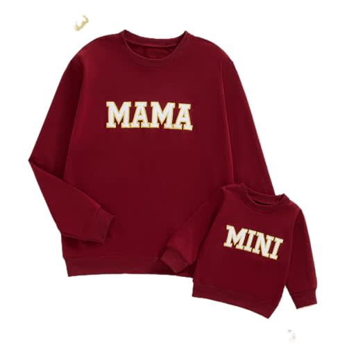 ZAXARRA Mommy and Me Matching Outfits Long Sleeve Crewneck Pullover Tops Mama Sweatshirt Mama and Mini Clothes