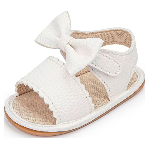 Meckior Baby Girls Sandals Rubber Sole Infant Flats Bowknot Shoes for First Walker 0-18 Months