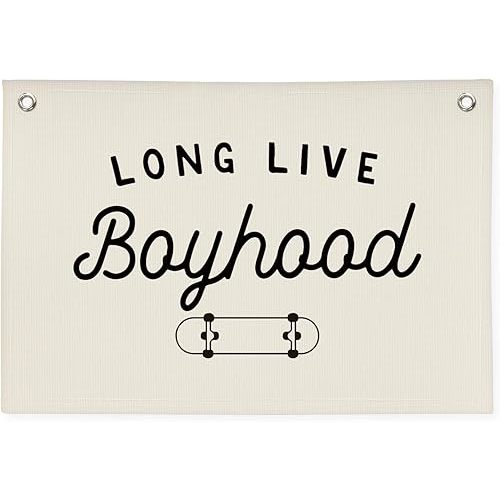 Boys Room Nursery Decor,Long Live Boyhood Skateboard Wall Decor Hanging Flag Nursery Toddler Kids Room Decoration,Gifts for Teens, Minimalist Wall Decor, Vintage Sports Nursery Decor boyroom banner