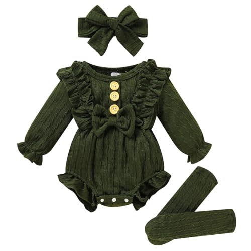 GRNSHTS Newborn Baby Girl Clothes Ruffle Solid Sweater Long Sleeve Romper+Hairband+Socks 3Pcs Fall Winter Outfits