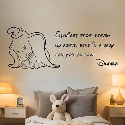 EGD Dumbo Elephant Wall Decal | Nursery Wall Decor | Elephant Decal | Dumbo Baby Shower Decorations | Wall Decor | Dumbo Wall Decorations | Baby Wall Decor | Dumbo Baby | Wide 30"x 12" Height