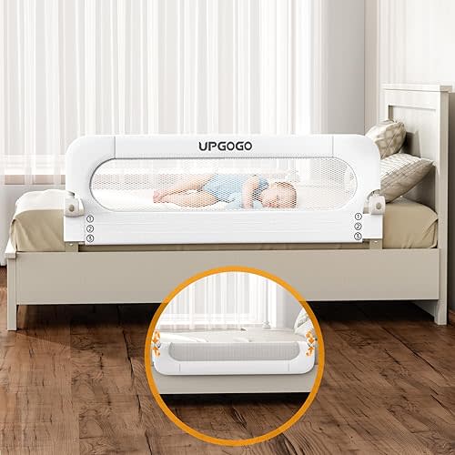 Folding Bed Rail for Toddlers,Baby Bed Rail Guard with Reinforced Anchor Safety System,Fit Bunk,Full Size,Queen,King,Twin(White,59"x23.6")