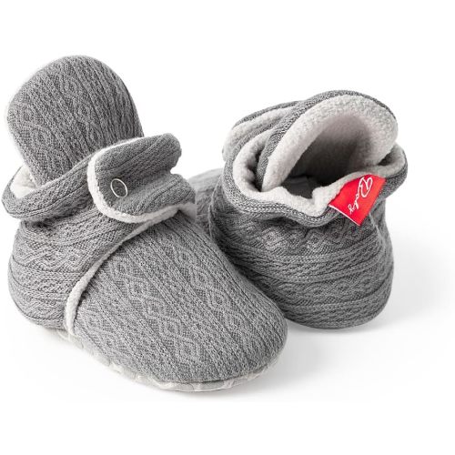 HsdsBebe Unisex Newborn Baby Cotton Booties Non-Slip Sole for Toddler Boys Girls Infant Winter Warm Fleece Cozy Socks Shoes