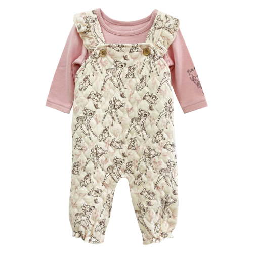 Disney Clothes Baby Girls 2-Piece Overall Set – Long Sleeve Top with Suspender Romper Minnie, Pooh, Bambi & Marie (Newborn–Infant)