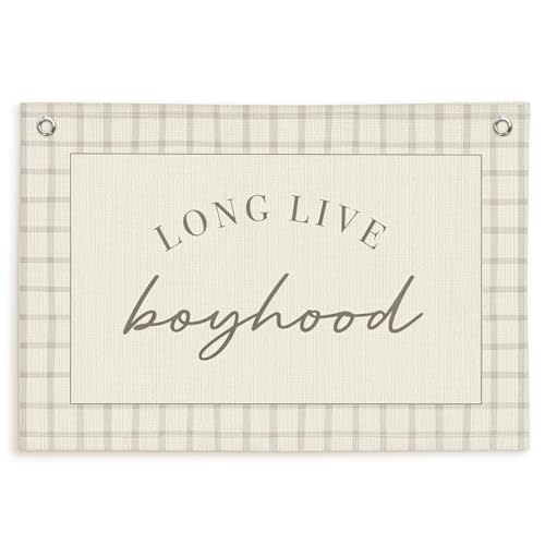 Lacama Long Live Boyhood Banner, Boy Nursery Decor, Canvas Banner Wall Hanging Banner Flag Decor for Nursery Playroom Toddler Room, Boys Kids Room Decor 30x20 Inch