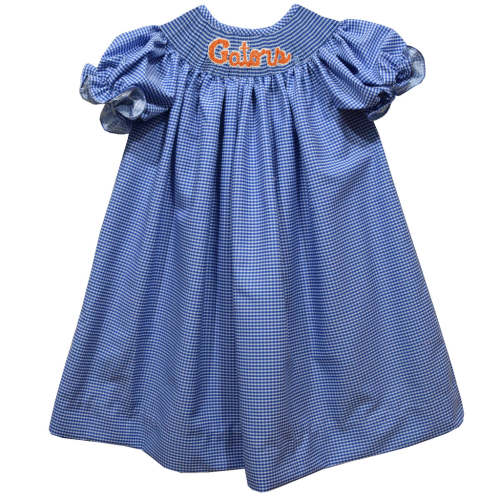 Florida Smocked Royal Gingham Short Sleeve Bishop