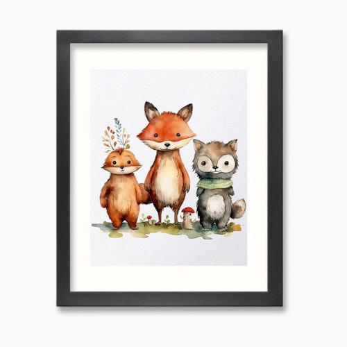 Stina & Mae Woodland Friends - Black Frame, 11x14