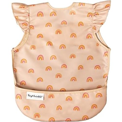 Tiny Twinkle Short Sleeve Apron Baby & Toddler Bib for Girls – Waterproof, Mess-Proof Bibs for Eating & Feeding, Machine Washable,Perfect Holiday Gift (Boho Rainbow, 6–24M)