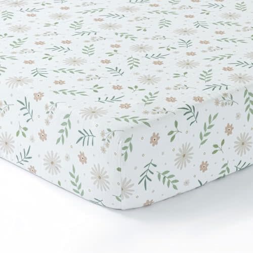 Dreamology Muslin Mini Crib Sheets Girls,Boys,Super Soft,Breathable 1-Pack,100% Cotton Muslin Crib Sheets Fitted,Crib Sheet,Pack n Play Sheets,24x38 Mini Crib Sheets | Flowers