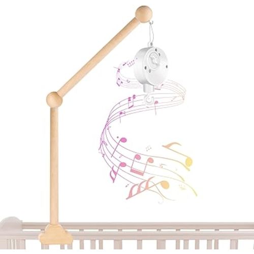 Crib Mobile Arm with Rotating Music Box, Wooden Mobile Holder for Crib, 23 Inch Baby Mobile Arm for Infant Bedroom Hanging