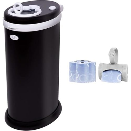 Ubbi Steel Diaper Pail Bundle with On The Go Bag Dispenser and Scented Refills, Baby Registry Must Have