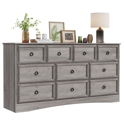 LGHM 10 Drawer Dresser for Bedroom, Dresser TV Stand, Chest of Drawers for Storage and Organization, Gray