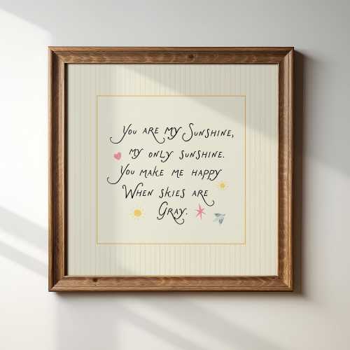 You Are My Sunshine Print: Striped Yellow Square Art (Digital Downloadable Wall Art)