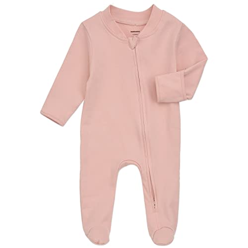 Aablexema Organic Cotton Baby Footie Pajamas with Mittens Newborn Soft Zip Sleeper