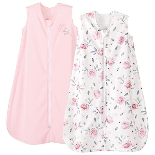 PHF Warm Micro-Fleece Baby Sleep Sack 6-12 Months, Soft Baby Wearable Blanket, 2-Way Zipper Sleeping Bags, 2 Pack Comfy Toddler Sleeping Sack for Girls, Medium Size, Floral
