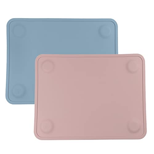 WeeSprout Silicone Suction Placemats for Babies, Toddlers & Kids, Durable Food Grade Silicone with Non-Slip Suction, Dishwasher Safe, for Dining Table & Restaurants + Travel Case, 2 Pack