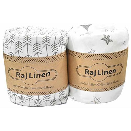Crib Sheets -100% Organic Cotton Crib Sheets for Infant Babies and Toddler, Fitted Crib Sheets, for Baby Boy & Baby Girl - Arrow & Star - Standard Crib Size Pack of 2 - Arrow & Star - (Pack of 2)