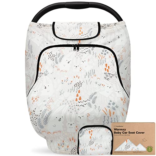 Baby Car Seat Cover for Boys, Girls - Breathable Infant Carseat Canopy for Winter, Rain, Universal Stretchy Fit Nursing Cover for Breastfeeding Newborns, Super Soft, Easy Access Zip Window (Fable)