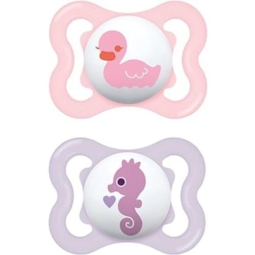 MAM Mini Air Pacifiers Sensitive Skin 0-6 Months, Best for Breastfed Babies, Girl, 0-6 (Pack of 2)