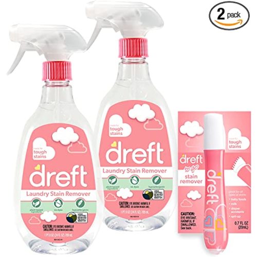 Stain Remover for Baby Clothes by Dreft, 24oz Pack of 2 Laundry Stain Remover Spray + To Go Instant Stain Remover Pen, Hypoallergenic, Great for Cloth Diapers