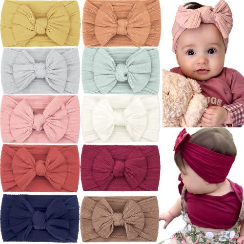 CÉLLOT 10Pcs Super Stretchy Soft Knot Headbands with Hair Bows Head Wrap Hair Accessories For Newborn Baby Girls Infant Toddlers Kids