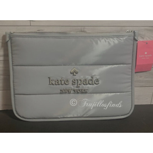 Kate Spade Ella Puffy Fabric Wristlet Pouch Brushed Steel K9598 New