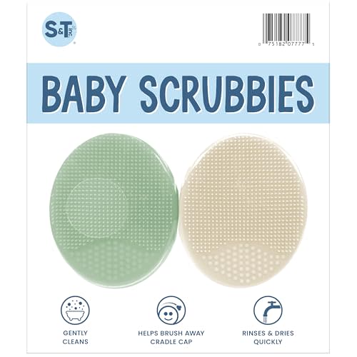 S&T INC. Exfoliating and Massaging Cradle Cap Bath Brushes for Baby, Silicone - 2 Inch x 2.5 Inch, Pink, 2 Pack