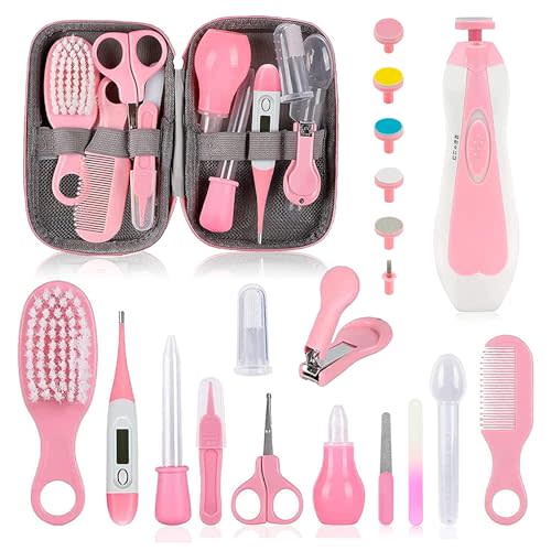 Baby Grooming Kit, Infant Safety Care Set with Hair Brush Comb Nail Clipper Nasal Aspirator,Baby Essentials Kit for Newborn Girls Boys (Pink 20 in 1)