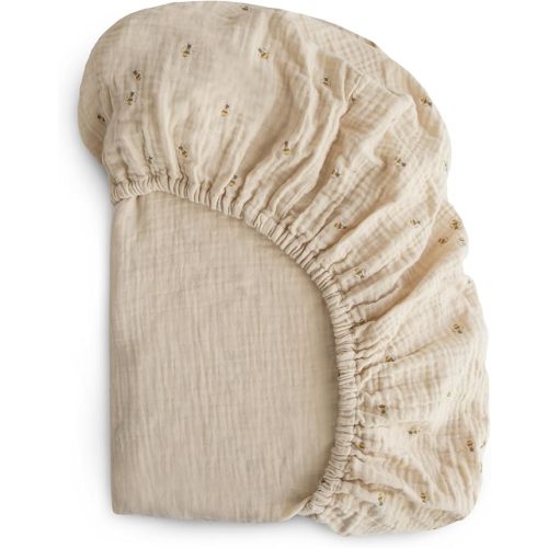 mushie Extra Soft Muslin Fitted Crib Sheet | 192 Thread Count | 28"x 52" (Bees)