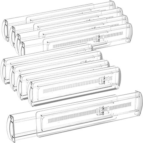 8 Pack Drawer Dividers for Clothes, 2.3" High 13"-21" Adjustable Drawer Dividers Expandable Dresser Drawer Organizer, Clear Drawer Separators for Clothes, Underwear, Cosmetic, Kitchen Utensils Storage