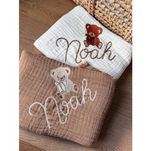 Personalized Teddy Bear Embroidered Baby Receiving Blanket, Baby Blanket with Name, Baby Shower Gift for Girl or Boy